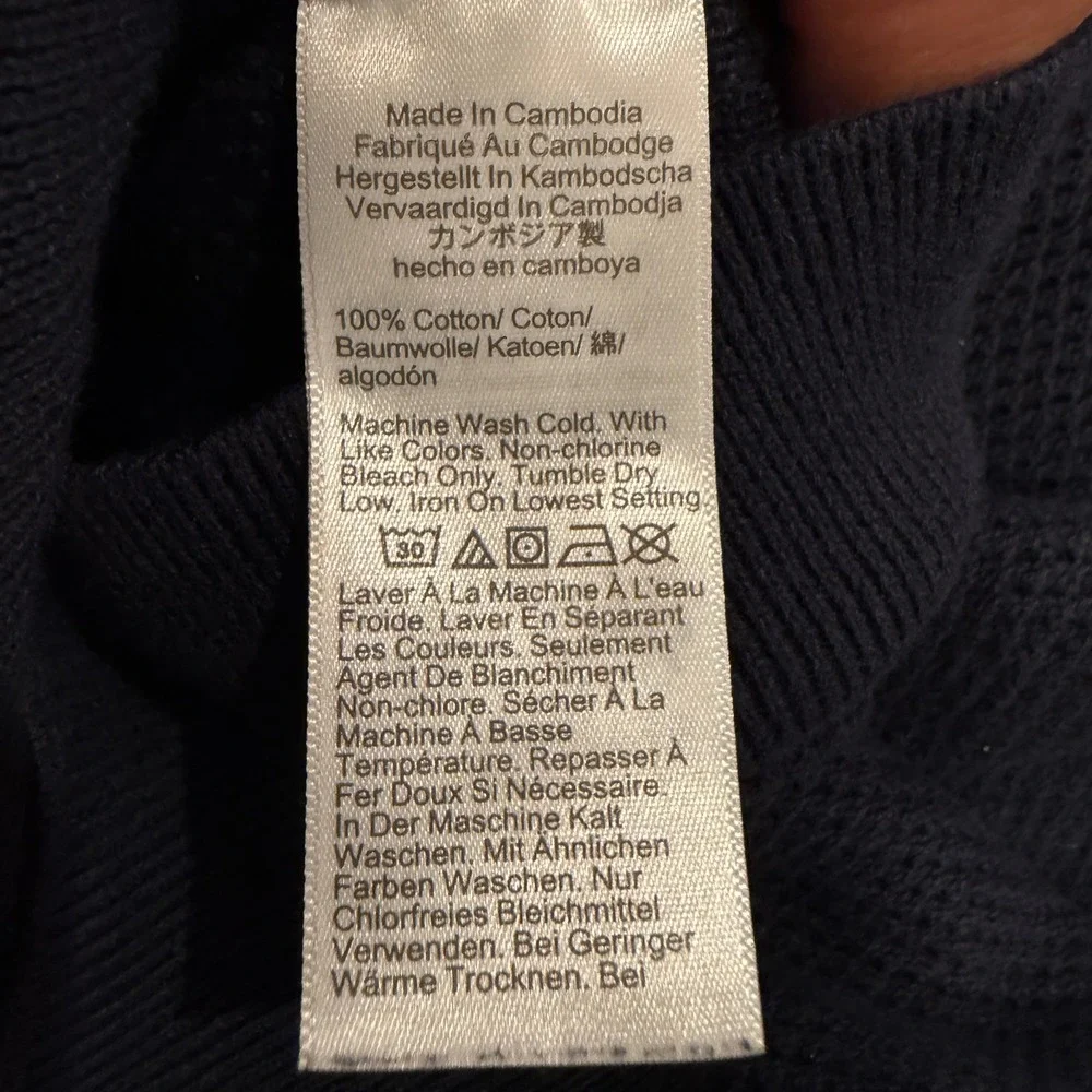 J.Crew Mens Navy Blue Textured Knit Johnny Collar 100% Cotton Polo Sweater Small